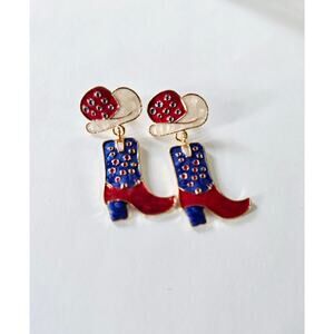 Red White Blue Cowboy Boot Earrings New